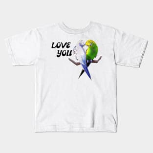 I love you valentines budgie bird lover parakeets cute pet birds Kids T-Shirt